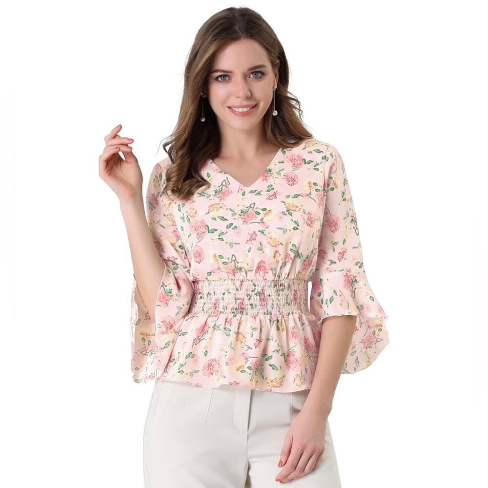Allegra K pink floral blouse top sz XS